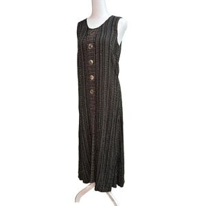 Vtg 90s Habitat Maxi‎ Dress Black Stripes Sleeveless Indie USA Womens Large